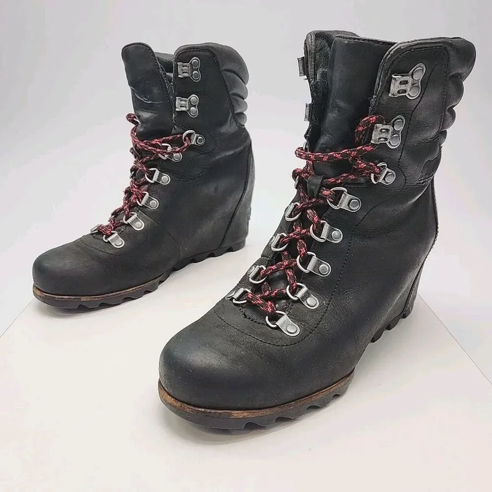 Sorel Boots Winter Snow Women Sz 10 Black Leather 2.5